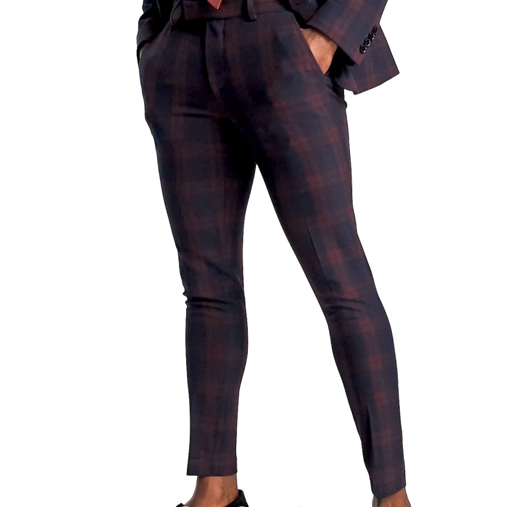 Slim Trousers in Bordeaux Grey Black Tartan - sz 6